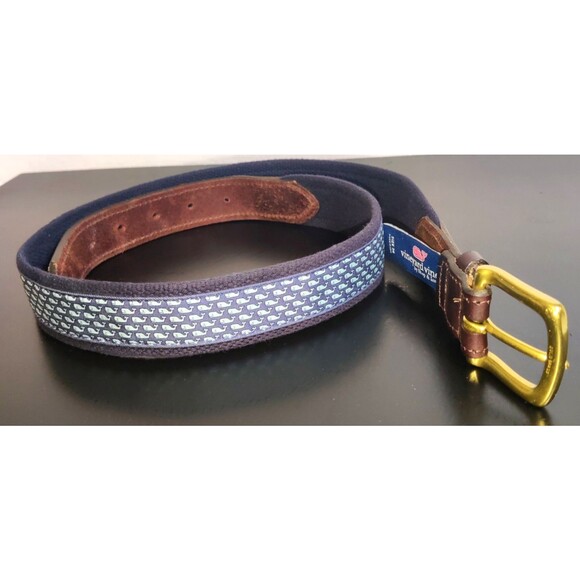 Vineyard Vines Whale Canvas and Leather Tipped Golf belt Size 36 Pre Owned - Picture 2 of 14